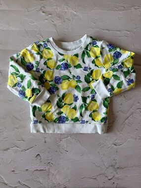 Janie and Jack White Sweatshirt with Yellow Lemon & Blue Floral Print